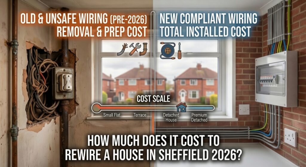 Learn how much it costs to rewire a house in Sheffield in 2026, with average prices, budgeting tips, regulations and advice on choosing a qualified electrician.